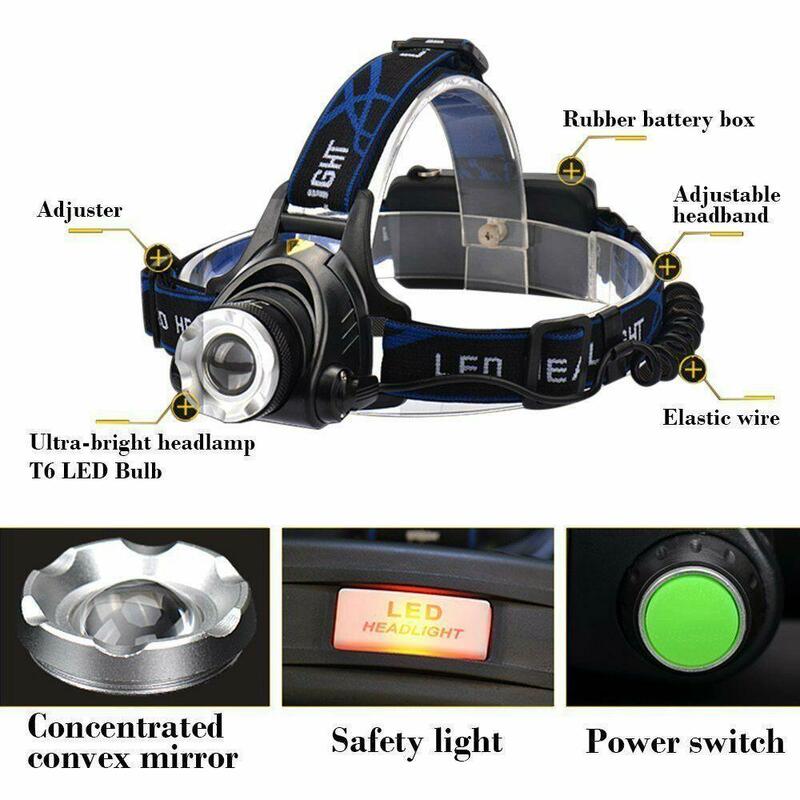 Портативный светодиодный налобный фонарь с регулируемым зумом, водонепроницаемый фонарь с USB-зарядкой, для рыбалки, кемпинга, работы на отк...