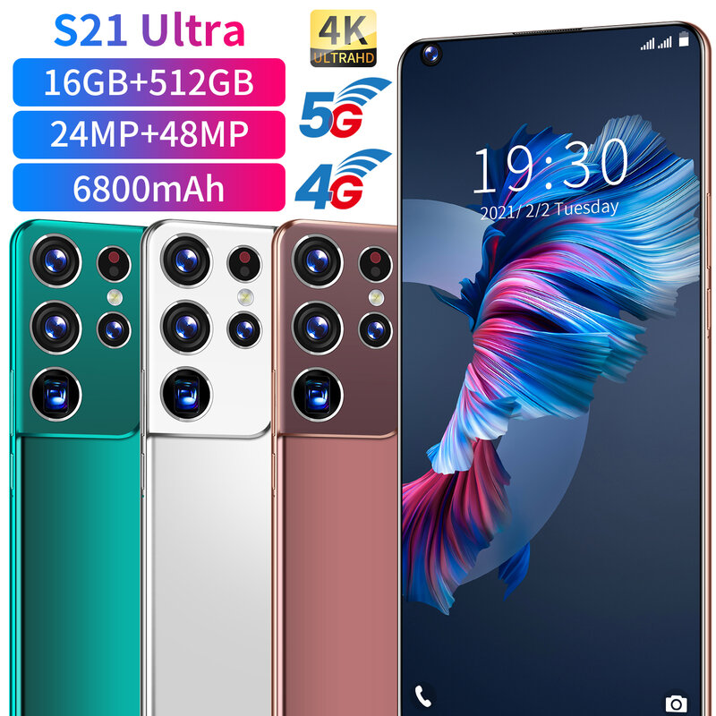 Global Versie S21 Ultra 7.3in 5G Smartphone 16Gb + 512Gb 24 + 48Mp 10-Core 6800Mah Mobiel Unlock Dual Sim Dual Standby Telefoon