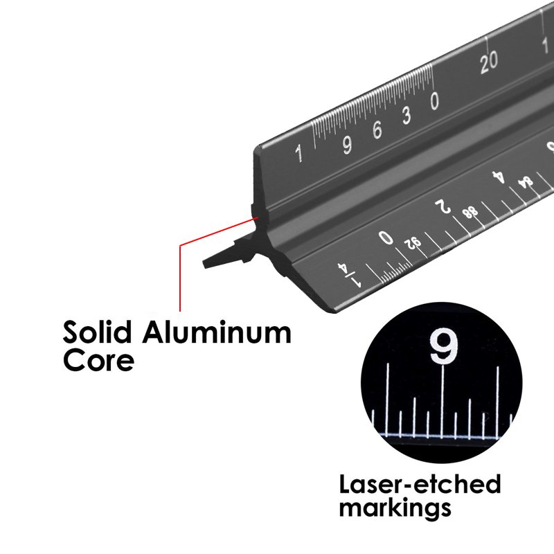 مقياس حاكم سبائك الألومنيوم 30 سنتيمتر مهندس الثلاثي مقياس المهندس المعماري الحكام صياغة أدوات مقياس المعماري حاكم-أسود