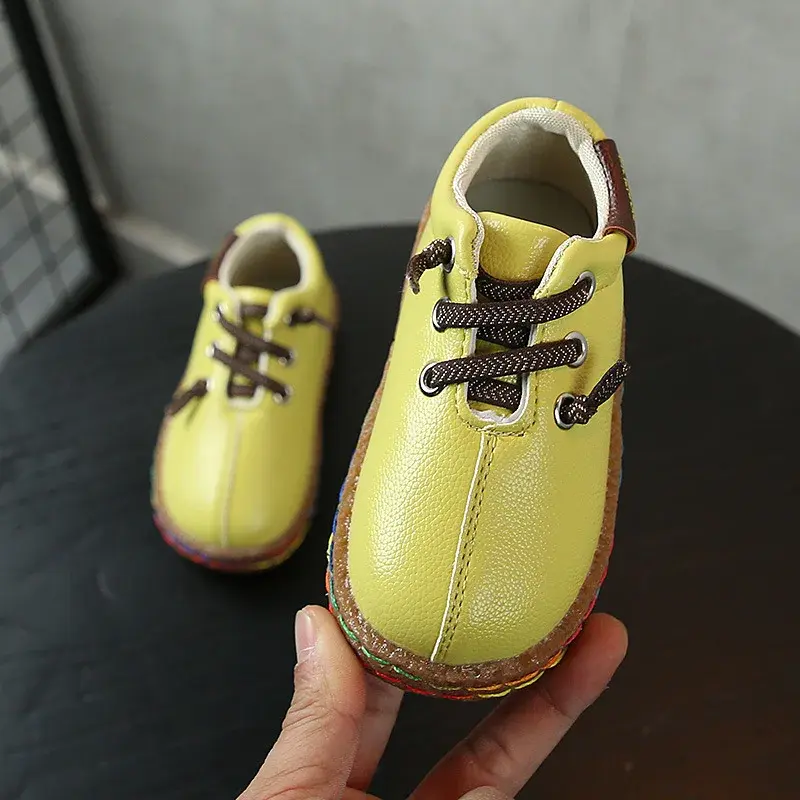 حذاء موكاسين من الجلد بنعل ناعم للأطفال ، أحذية جلدية عتيقة للأولاد والبنات ، أكسفورد أسود ، حذاء موكاسين غير رسمي للأطفال الصغار