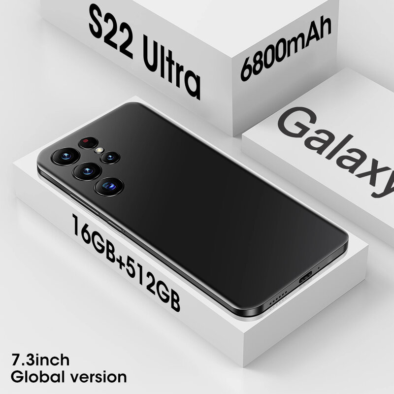 2022 Original S22 Ultra สมาร์ทโฟน Android Celular 16GB + 512GB โทรศัพท์มือถือ5G 24 + 48MP HD ปลดล็อกโทรศัพท์มือถือ