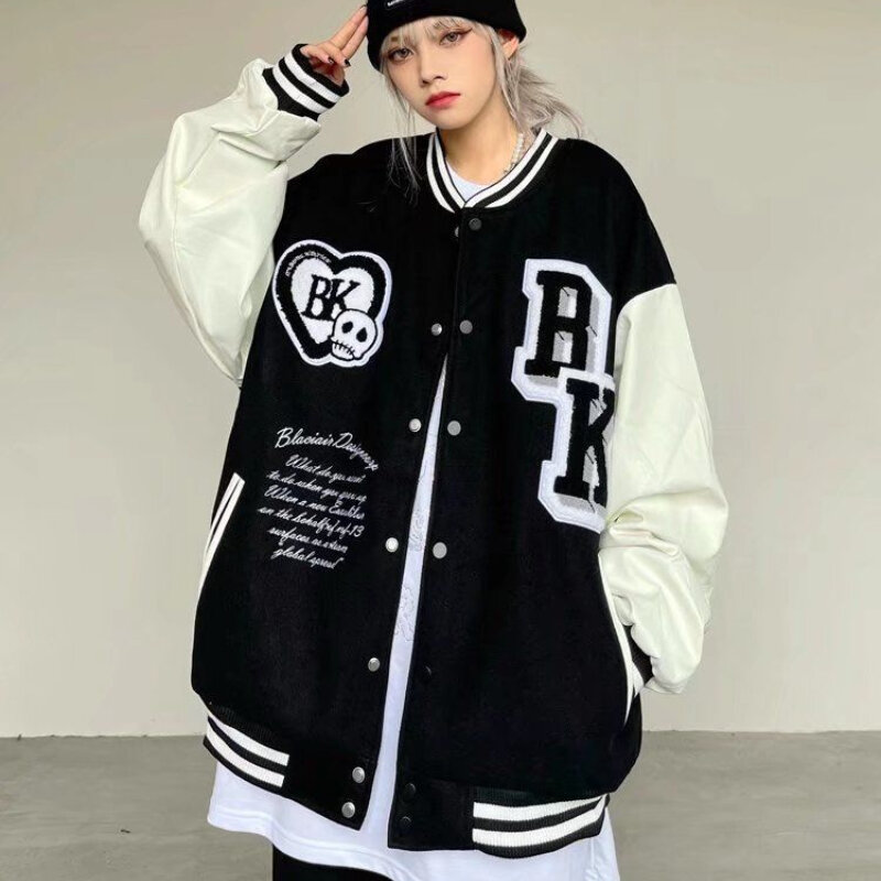 2022 New Spring Letter Embroidered Jackets Coat Women's Y2K Street Hip Hop Couple Baseball Uniform Trend Casual All-match Jacket