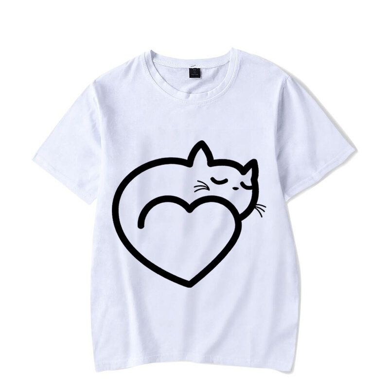 Футболка мужская оверсайз с коротким рукавом, модная брендовая хлопковая рубашка с принтом Love Cat, свободная дышащая уличная одежда в стиле х...