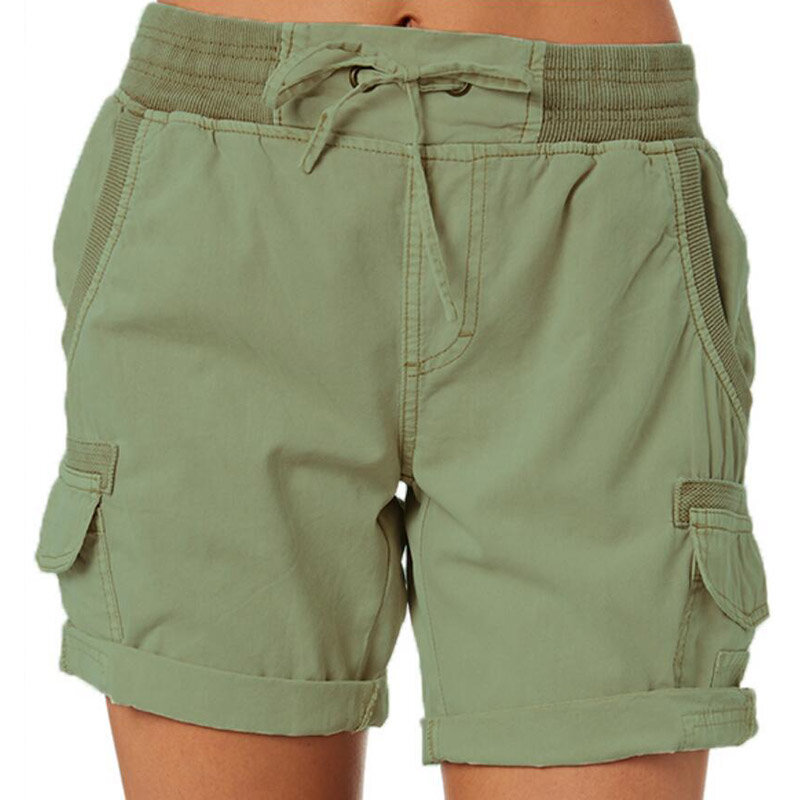 Katoen Linnen Shorts Vrouwen Basic Korte Broek Mini Broek Solid Pocket Elastische Hoge Taille Bodems Meisjes Ademende Zomer Shorts
