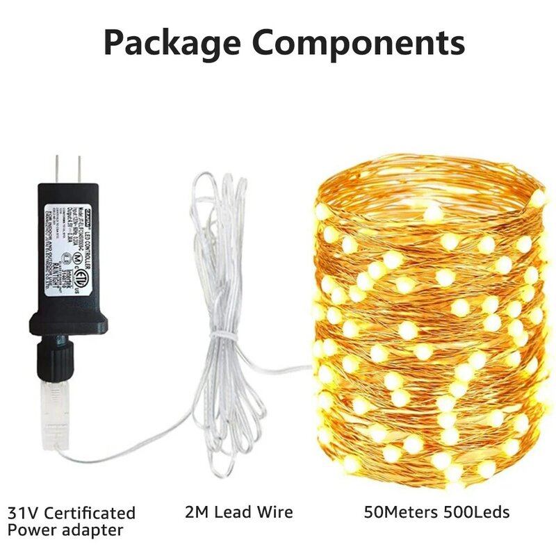 100M 1000LED Fairy Lights Outdoor Waterproof with 8 Modes Power Adapter Christmas Party Wedding Patio Garden Decoration