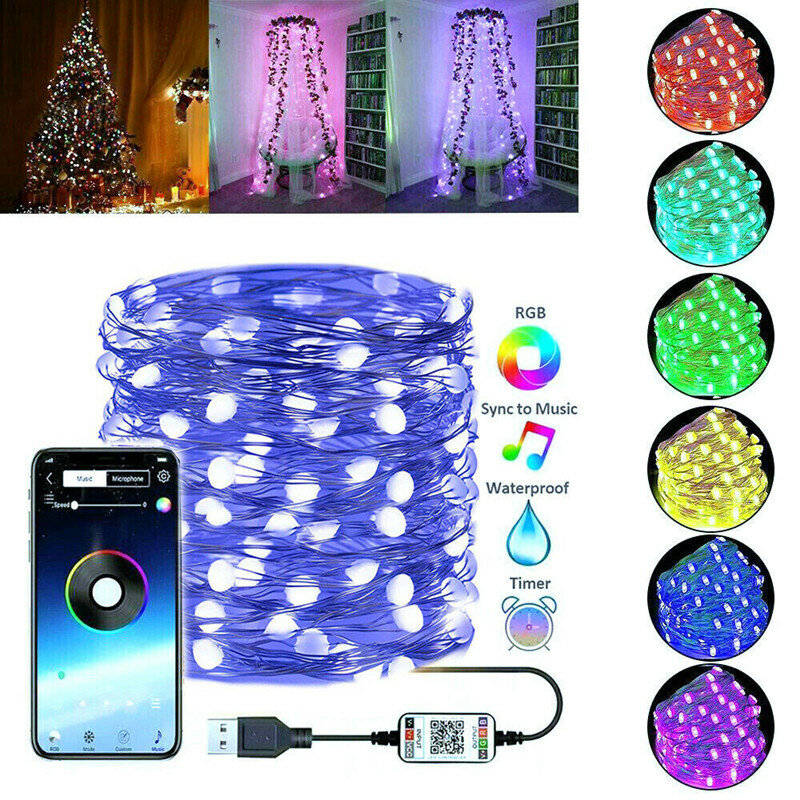 Urlaub Led Kupfer Draht String Lichter mit Smart Bluetooth App Fernbedienung Weihnachten Dekorationen für Haus Fee Licht Girlande