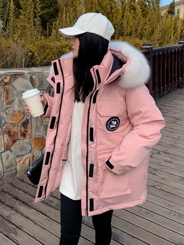 2022 zima nowa średniej długości kurtka z kapturem kobiety koreański moda z długim rękawem płaszcze damskie w stylu Casual, wyściełana odzież kobieta Chic Parkas