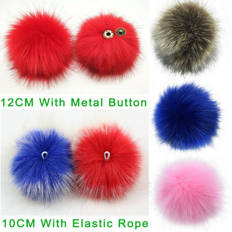 Fake hair balls Hairball Pom Pom Hat top decoration DIY Ball Faux Fox Fur With Buckle  PomPom Soft 10-12CM Cap Accessories