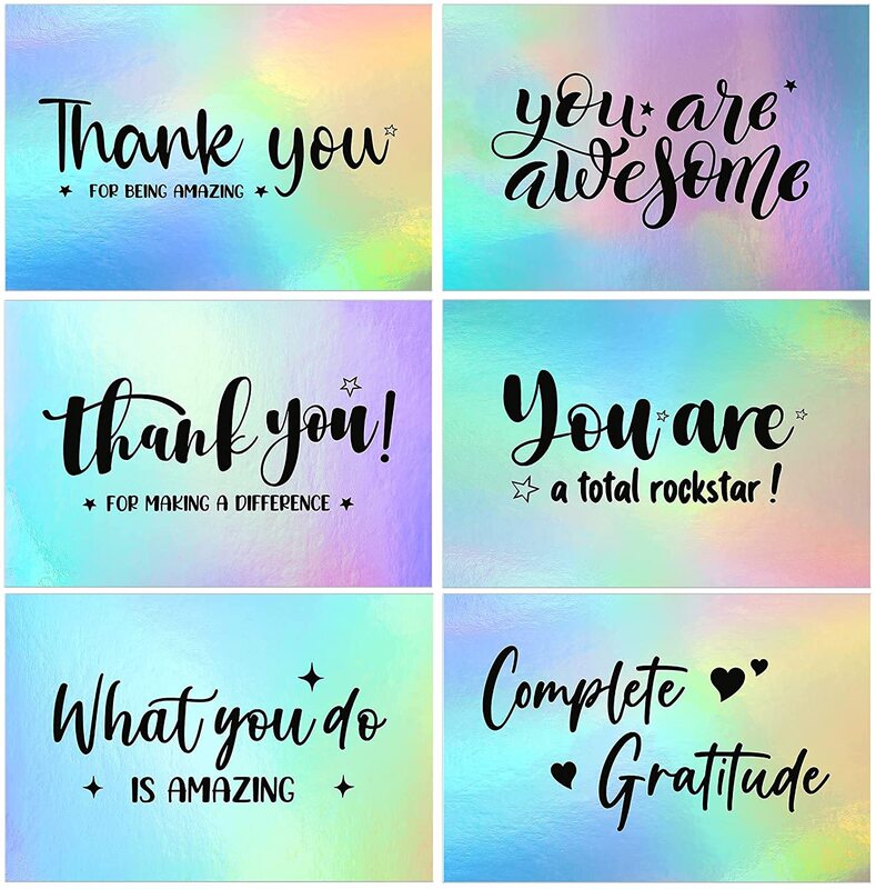 Thank You Holographic Cards 10-50pcs for Encouragement Student Children Motivational Cards 5X9cm Rectangle Rainbow Business Card