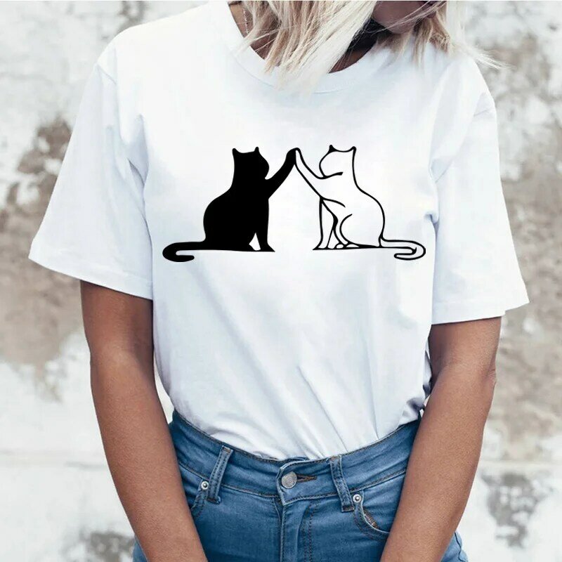Słodki kociak t-shirty dla kobiet letnia koszulka koszula Femme dorywczo z krótkim rękawem koszule z okrągłym dekoltem t-shirty damskie ubrania