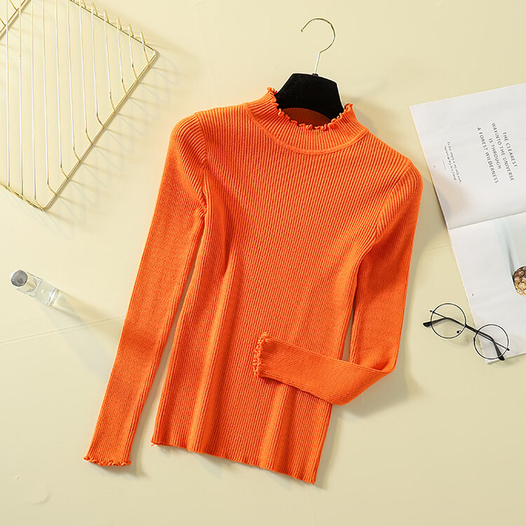 女性用長袖セーター,韓国版,秋冬,スリムニット,ベース付き,2022