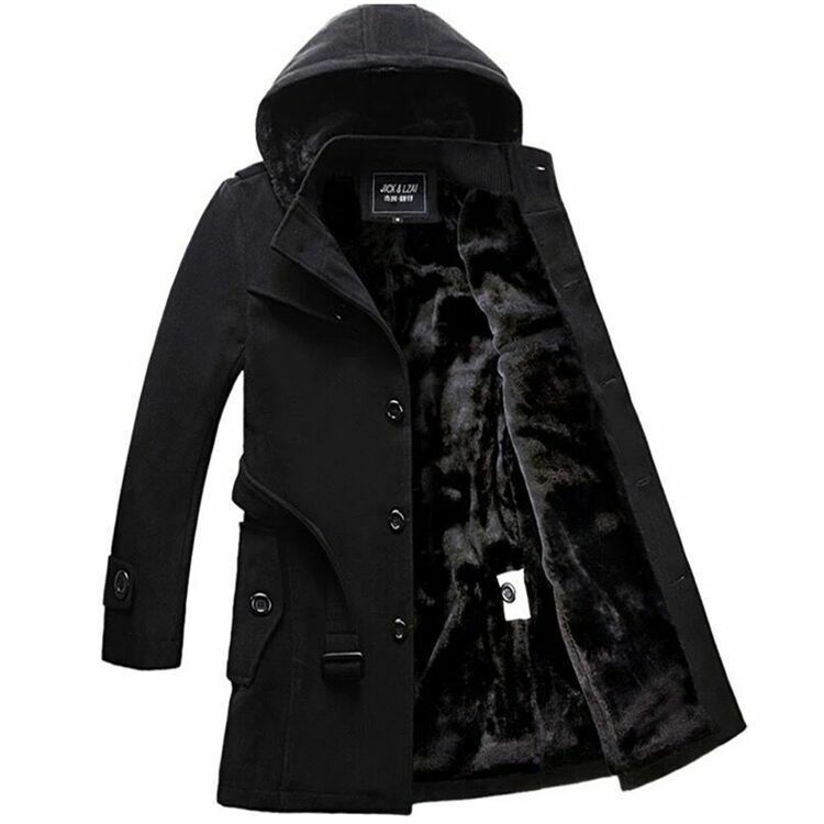 2021 Winter Men Woolen Windbreaker Coat Solid Color Single Breasted Trench Slim Fit Business Casual Warm Jacket Men Clothing