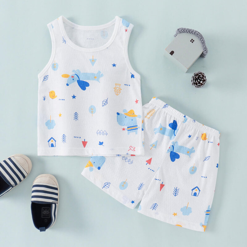 Комплект одежды для маленьких мальчиков hibobi, летний костюм для маленьких мальчиков с рисунками животных, повседневная майка и шорты с корот...