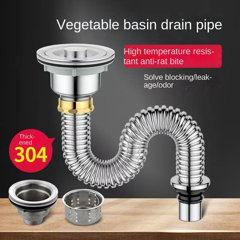 Kitchen 304 stainless steel sink under water pipe fittings sink sink drain pipe 0.4 0.6 0.8 1m 1.2m 1.5m