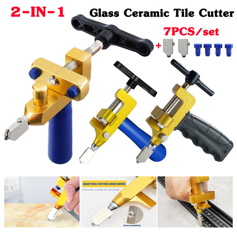 2 in 1 Glass Ceramic Tile Cutter with Knife Wheel Manual Tile Glass Cutting Tool Kit Cutting Machine Opener Breaker Hand Tools