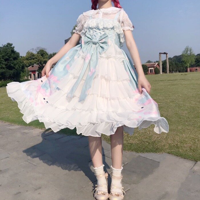 Sweet Lolita JSK-Robe Kawaii de dessin animé pour femmes, bretelles de chat mignonnes, robe d'été japonaise, robes de soirée Kawaii