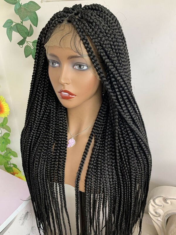 Preto sintético tranças 30-34 polegadas perucas completas do laço para preto tranças do cornrow das mulheres com cabelo do bebê trançado perucas dianteiras do laço
