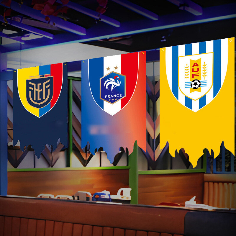 2022 nowy 60x9 0cm wisząca flaga 32 świata dla domu dekoracje barowe Fan piłki nożnej pamiątki urządzenia peryferyjne francja Spian America Banner