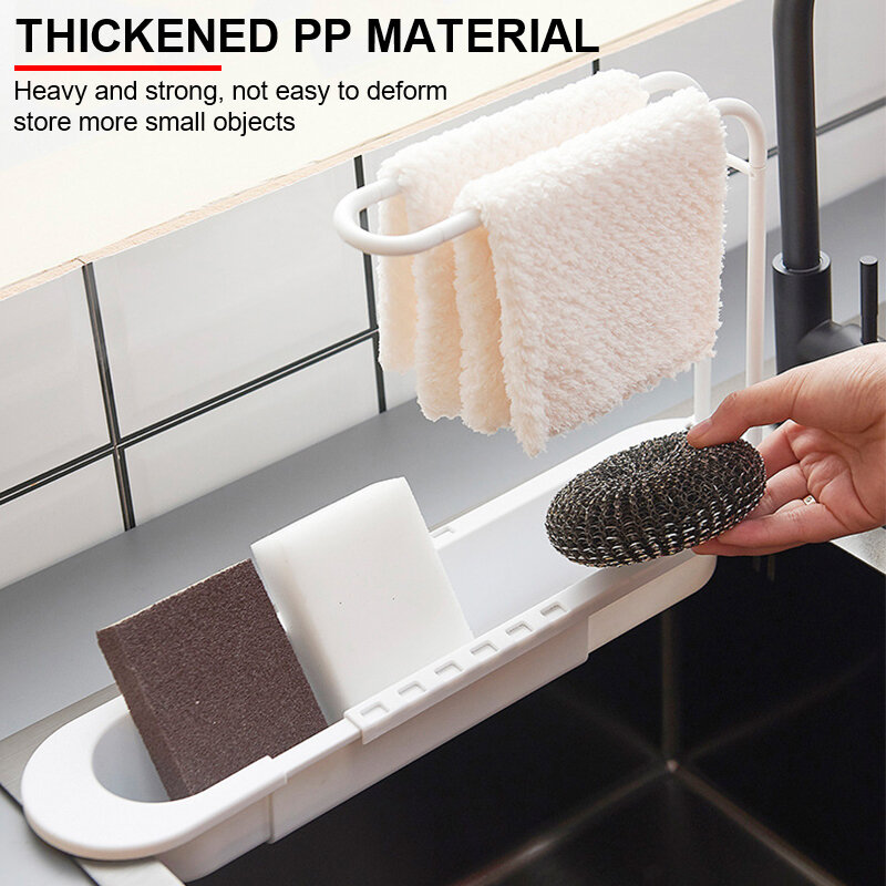 Kitchen Sink Shelf Telescopic Sinks Organizer Soap Sponge Holder Towel Drain Rack Storage Basket Kitchen Gadgets Accessories