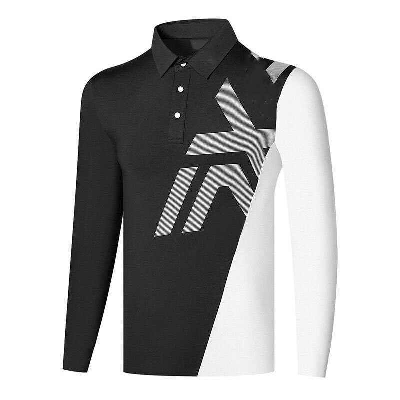 Camisa polo de poliéster manga comprida masculina, roupa de golfe, respirável, anti-pilling, secagem rápida, desgaste esportivo e lazer, ao ar livre