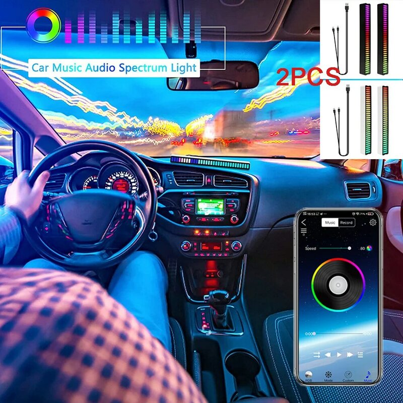 2 قطعة RGB أضواء الموسيقى مزامنة إيقاع مصباح لوح شريطي مضيء التحكم الصوتي بيك اب إيقاع أضواء RGB الملونة المحيطة ضوء للسيارة