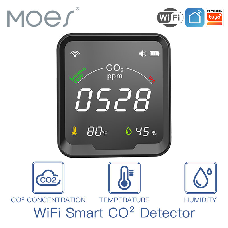 Wifi Tuya Smart CO2 Detector 3 In 1 Kooldioxide Detector Luchtkwaliteit Monitor Temperatuur Vochtigheid Lucht Tester Met Alarm klok