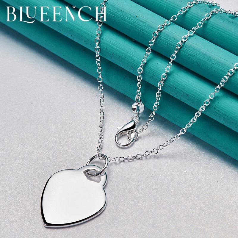 Blueench 925 Sterling Silver Heart Peach Pendant 16-30 Inch Chain Necklace for Women's Party Simple Jewelry