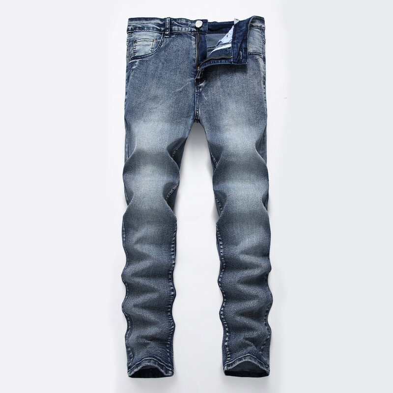 Męskie jeansy Stretch prosto dżinsy dopasowany męskie spodnie o jednolitym kolorze pełnej długości męskie spodnie czarne dżinsy
