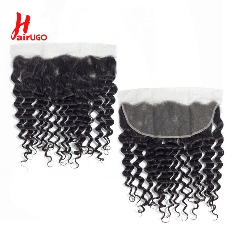 HairUGo Brazilian Deep Wave Hair Lace Frontal 13X4 Lace Front Human Hair 130% Density Non-Remy Hair Lace Front Pre 13*4 Plucked