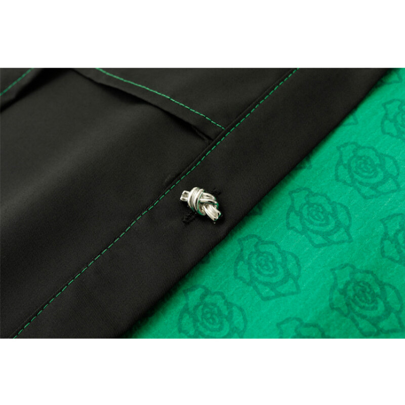 Рубашка женская жаккардовая с длинным рукавом, модный топ во французском стиле, в стиле ретро, с прострочкой, черно-зеленая, весна-осень