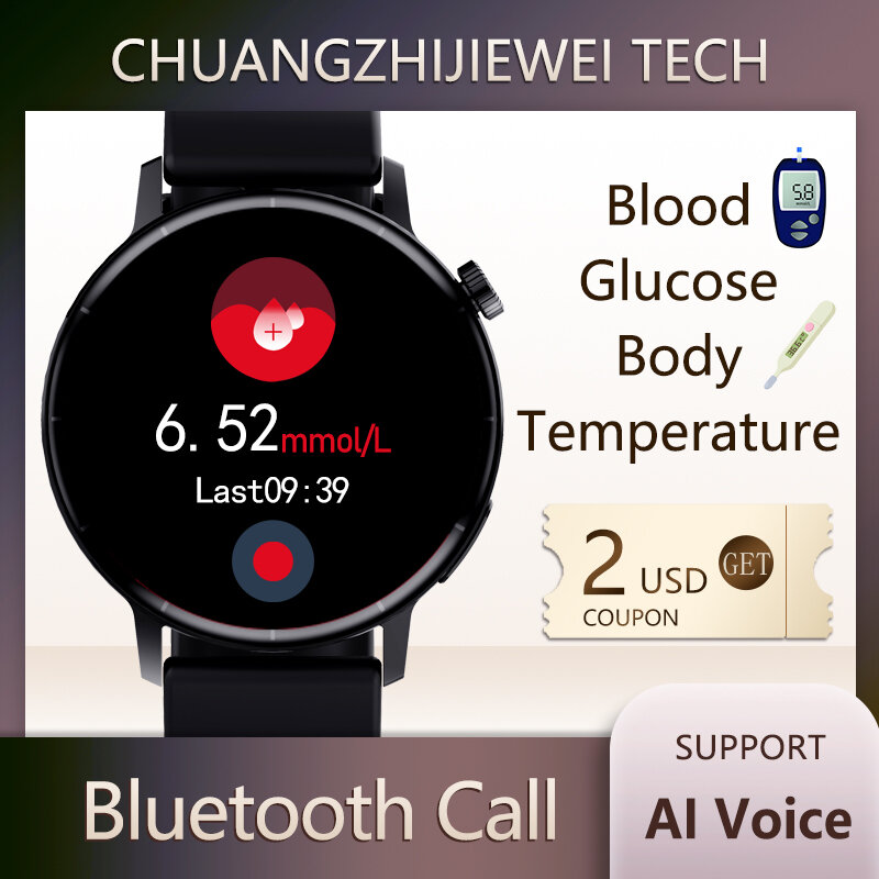 CZJW-reloj inteligente para hombre y mujer, pulsera con control de glucosa en sangre, rastreador de Actividad Física y Salud, llamada Bluetooth, temperatura corporal, 2022
