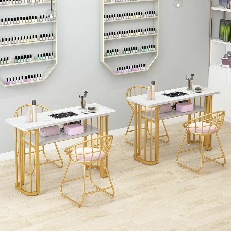 Nórdico moderno moda simples imitação de mármore placa padrão net conjunto de cadeira de mesa de ferro vermelho da arte do prego manicure стол для маникюра