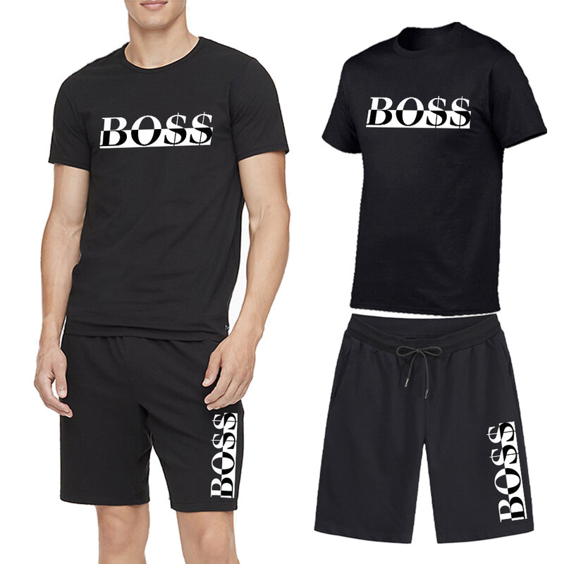 Summer men's Short Sleeve T-Shirt+Shorts Set Classic Pattern male Tracksuit 2022 trend new  Leisure Sportswear man clothing