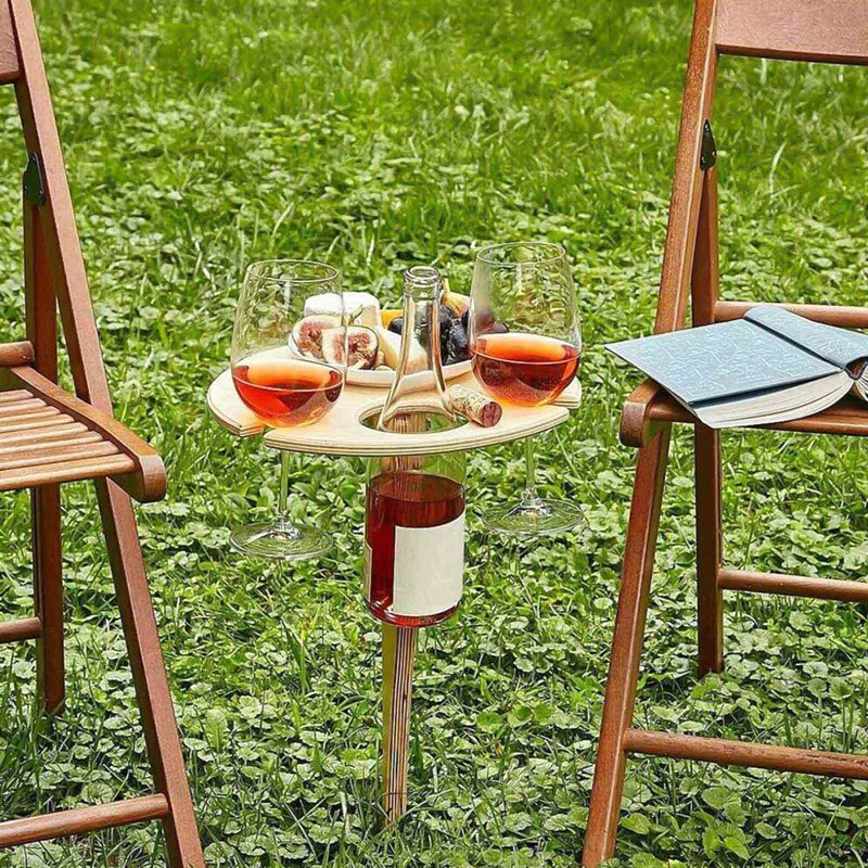 2022 New Portable Outdoor Wine Table Folding Outdoor Picnic Wine Table Wood Round Desktop Travel Beach Garden Furniture Sets