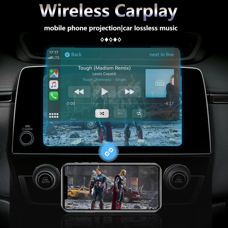 Jansite Carplay ไร้สาย AI บลูทูธการเชื่อมต่อสำหรับโรงงานสาย CarPlay To ตัวรับสัญญาณ WiFi สำหรับ Audi Benz Toyota VW