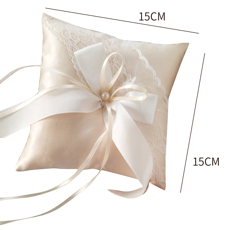 웨딩 장식을 위한 결혼 반지 베개, 더블 하트 라인석 장식 리본이 있는 새틴 신부 쿠션 2023 년 신제품