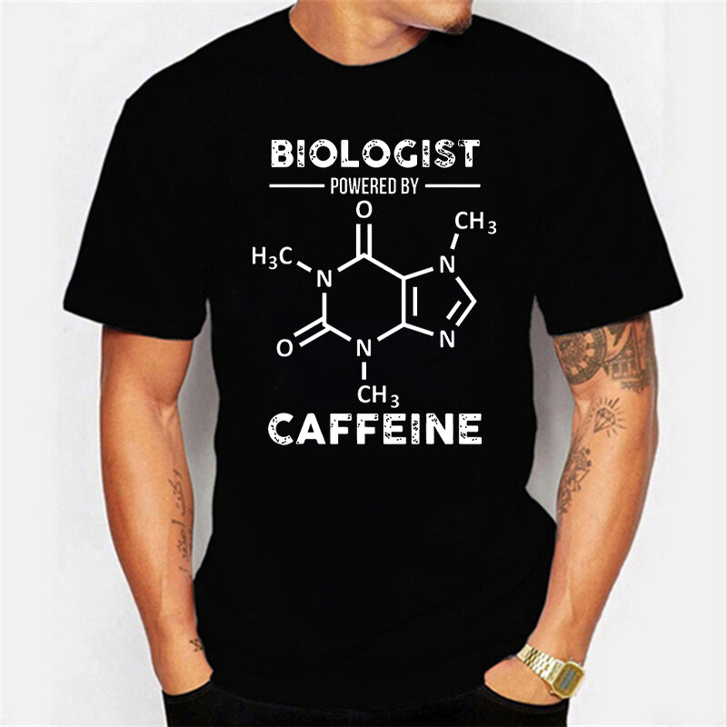 Camisa masculina kawaii biólogo alimentado por cafeína impresso engraçado gráfico tees mulheres harajuku verão luminosa camiseta feminina topos