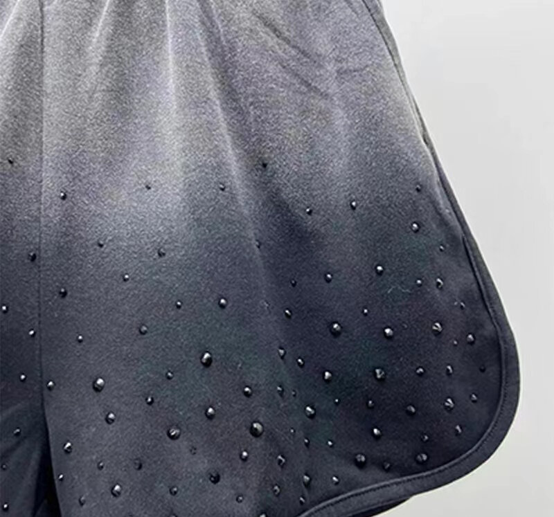 2023 nuovi pantaloncini da donna di alta qualità gradiente pesante da stiro trapano lettera lavato vecchio elastico cento pantaloni casual.