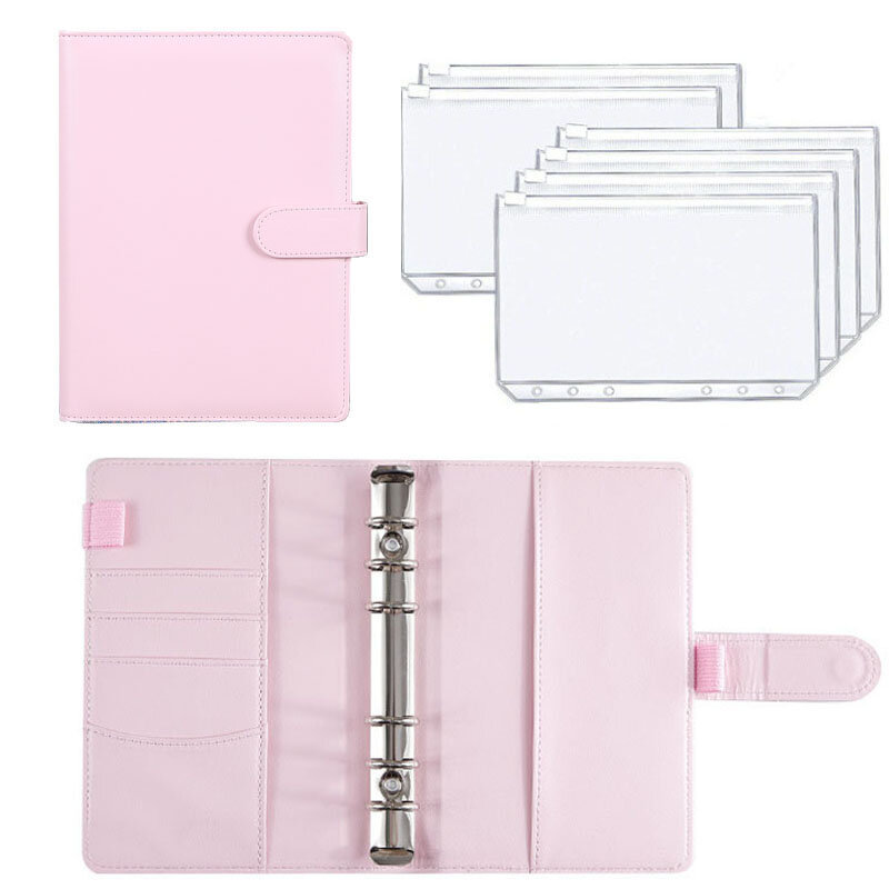 Carpeta de cuero sintético A6 para cuaderno, organizador de planificador, 6 anillas, cubierta, 12 bolsillos y 1 hoja de presupuesto, Lable