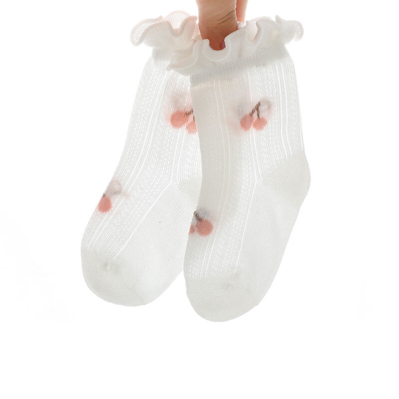 Милые детские носки с цветочным рисунком, тонкие сетчатые короткие носки для новорожденных, хлопковые маленькие носки принцессы с цветочны...