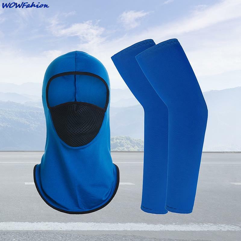 Conjunto de cachecol e máscara masculina cor sólida à prova de vento dustproof equitação capa rosto chapéu balaclava protetor solar ao ar livre manga conjunto
