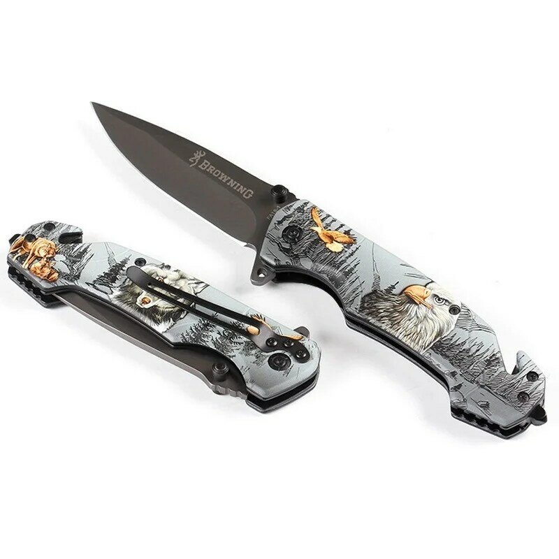 Couteau pliant multifonctionnel pour l'extérieur, motif 3D, couteaux en acier inoxydable, couteaux de poche de défense de sécurité, outil EDC