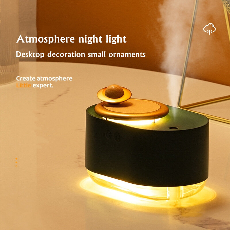 ใหม่หมุน Planet ไร้สายสเปรย์ Humidifier USB แบบชาร์จไฟได้ Ultrasonic Atomizer น้ำมันหอมระเหย Diffuser LED Light
