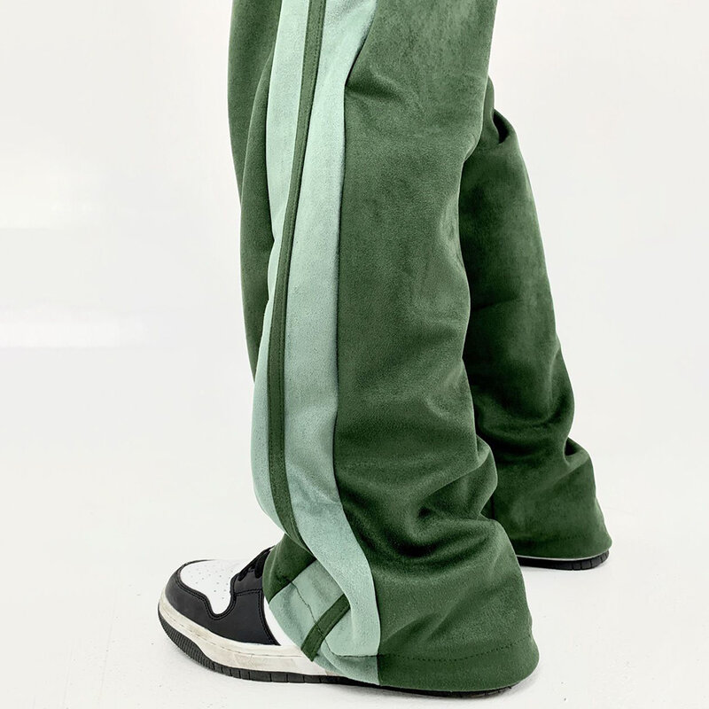 Amerykański Retro kolor kontrastujące scięgi proste spodnie męskie serwet Casual spodnie główna ulica Trendy marki luźne spodnie sportowe