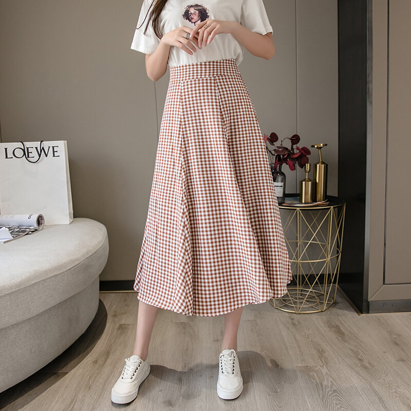 Wisher & Tong 2022 wiosna kobiety spódnice koreański styl wysokiej zwężone spódnica w kratę Midi Vintage Retro linia Party długa bujna spódnica czarny