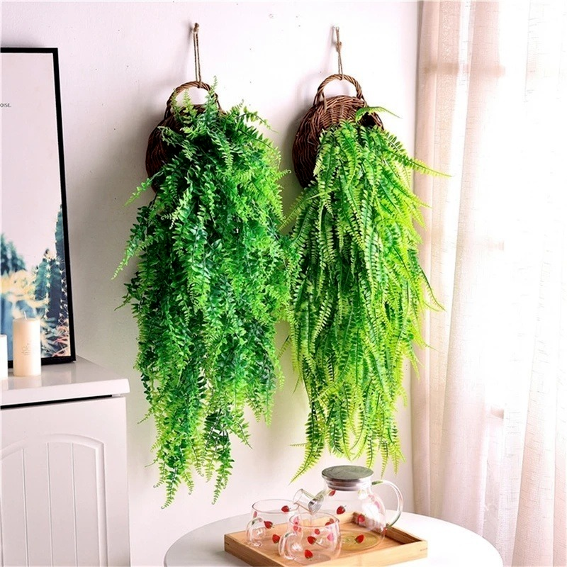 90cm Persian fern Leaves Vines Room Decor Hanging Artificial Plant Plastic Leaf Grass Wedding Party Wall Balcony Decoration