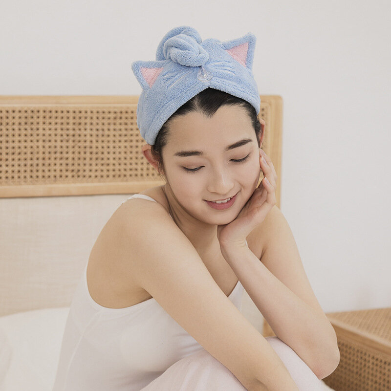 Toallas de secado de pelo de gato para niñas, gorro de ducha de microfibra, turbante de pelo de secado rápido, antiencrespamiento