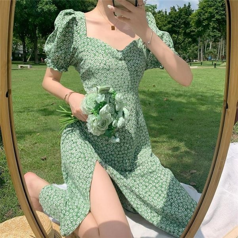Элегантные платья для женщин с воротником, приталенное пикантное коктейльное платье с цветочным принтом для вечерние, французская квадрат...