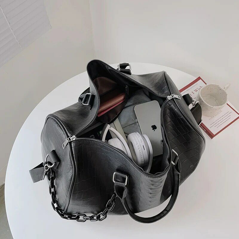 YILIAN-악어 프린트 대용량 다용도 패션 핸드백, 레저 프리미엄 가죽 원 숄더 피트니스 가방