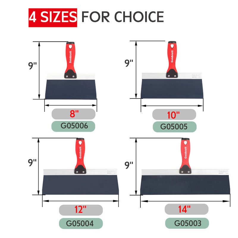 GOLDBLATT Drywall Taping Tool Blue Steel Taping Knife Pack Of 3 (14 '', 10'', 12 '') dengan Soft Grip Construction Tools